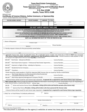 Texas License History Request Form