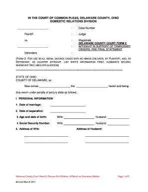 Delaware County Divorce Affidavit