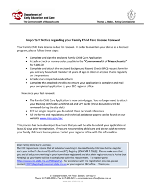Massachusetts Family Child Care License Renewal Application