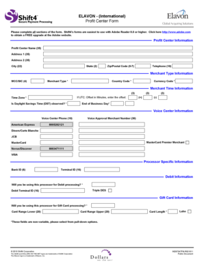 Elavon Profit Center Form