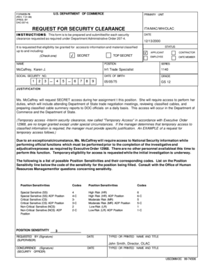 US Department of Commerce Security Clearance Request