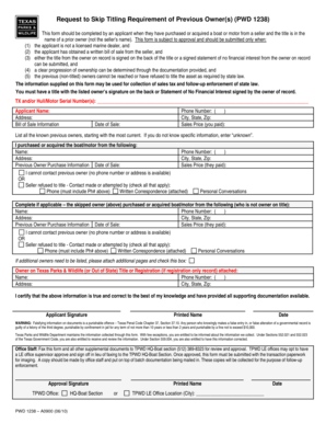 Request to Skip Titling Requirement of Previous Owner(s) (PWD 1238)