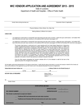 WIC Vendor Application and Agreement