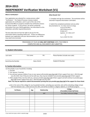 Independent Verification Worksheet