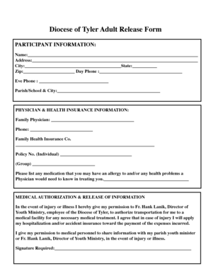 Diocese of Tyler Adult Release Form