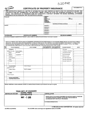 Certificate of Property Insurance