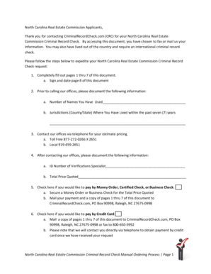 North Carolina Real Estate Commission Criminal Record Check Form