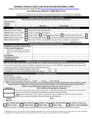 Georgia Tobacco Quit Line Healthcare Referral Form