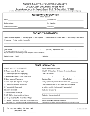 Macomb County Circuit Court Documents Order Form