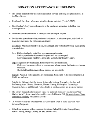 Santa Ana Public Library Donation Guidelines