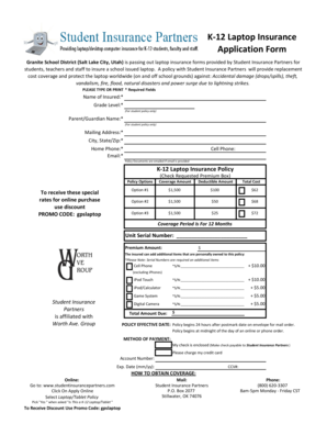 K-12 Laptop Insurance Application Form