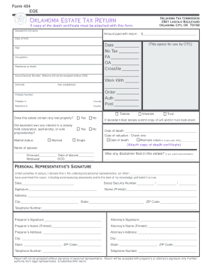 Oklahoma Estate Tax Return Form 454