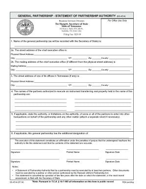 Tennessee General Partnership Authority Statement