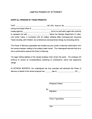 Limited Power of Attorney for Georgia Unemployment Insurance