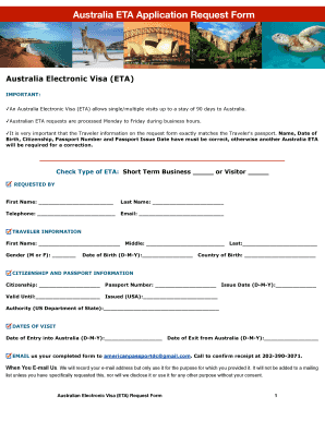 Australia Electronic Visa (ETA) Request Form