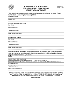 Texas Nonparent Relative or Voluntary Caregiver Authorization Agreement