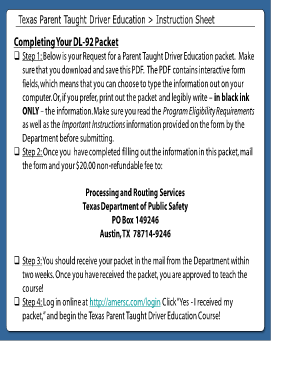 Texas Parent Taught Driver Education Request Form
