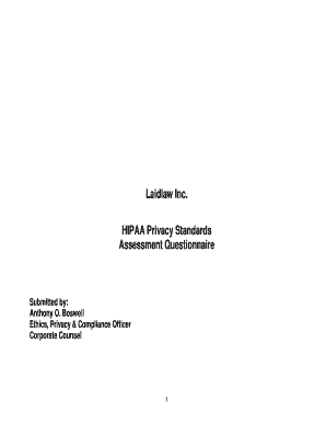 HIPAA Privacy Standards Assessment Questionnaire