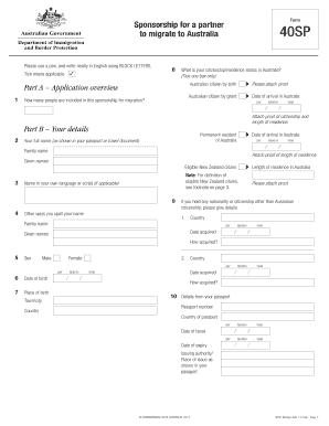 Australia Partner Visa Sponsorship Form 40SP