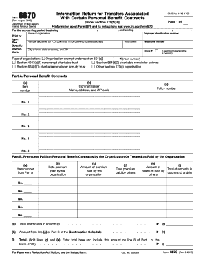 Form 8870 Information Return for Transfers Associated with Personal Benefit Contracts