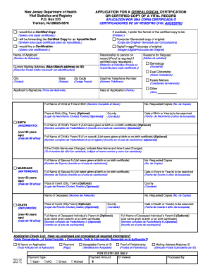 New Jersey Genealogical Certification Application