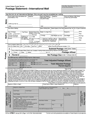 USPS International Mailing Postage Statement