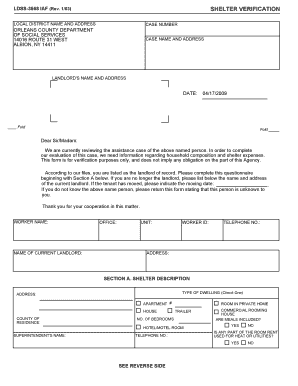 Shelter Verification Form LDSS-3668