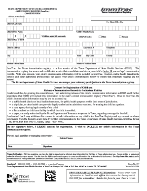 Texas Immunization Registry Consent Form
