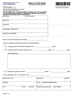 Minnesota Workers' Compensation Work Ability Report