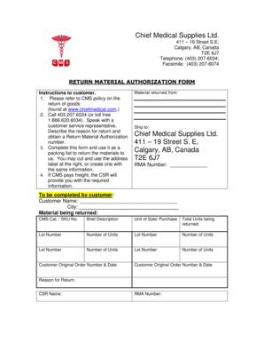 Return Material Authorization Form