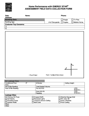 Home Performance with ENERGY STAR Assessment Field Data Collection Form