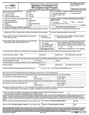 IRS Form 13551 Application to Participate in the Acceptance Agent Program