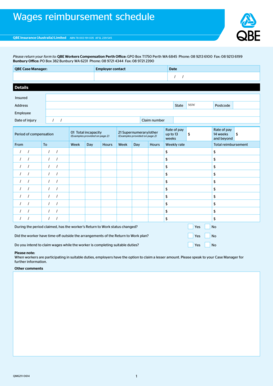 Wages Reimbursement Schedule