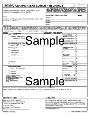 ACORD CERTIFICATE OF LIABILITY INSURANCE - dpw lacounty