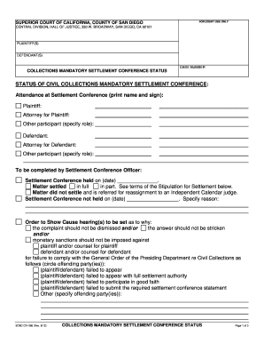 California Collections Mandatory Settlement Conference Status