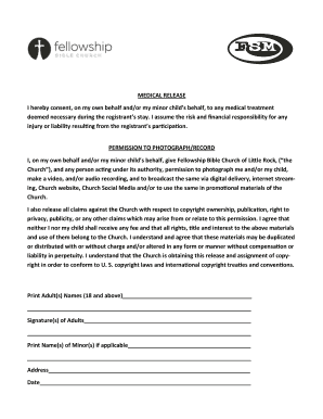 Medical Release and Permission to Photograph Form