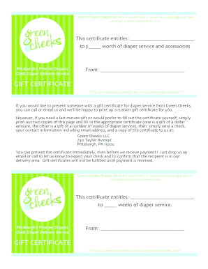 Online fillable gift certificate form