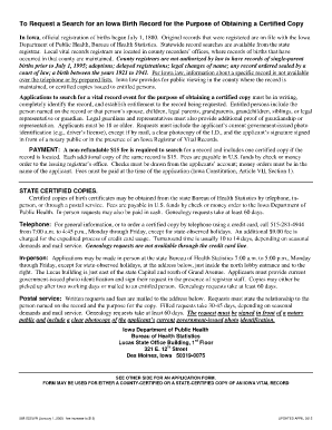 Iowa Birth Record Application Form