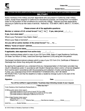 Petition for Reclassification to California Resident for Military