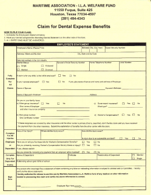 I.L.A. Welfare Fund Dental Claim Form