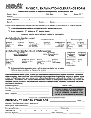 Physical Examination Clearance Form