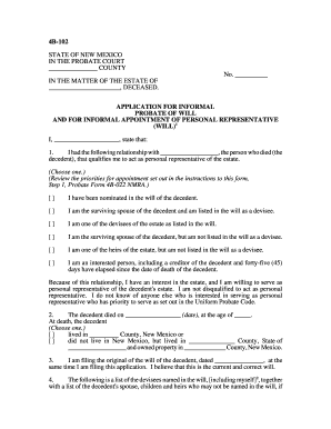 New Mexico Informal Probate of Will Application