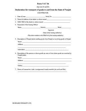 Punjab VAT 36 Form