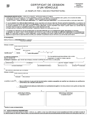 Certificat de cession d'un véhicule