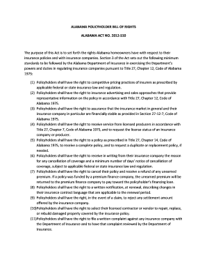 Fillable Online aldoi ALABAMA POLICYHOLDER BILL OF RIGHTS ALABAMA ACT ...