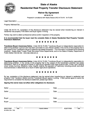 Alaska Residential Real Property Transfer Disclosure Waiver
