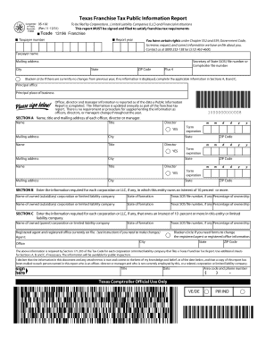 Texas Franchise Tax Public Information Report