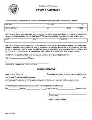 Ohio Motor Vehicle Power of Attorney