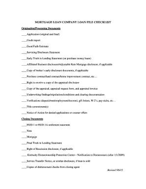 Mortgage Loan File Checklist