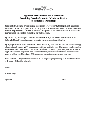 Applicant Authorization for Transcript Review